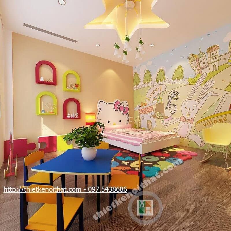 Làm cho phòng ngủ của bé gái trở nên năng động và dễ thương hơn bằng cách trang trí bằng mẫu giấy dán tường.