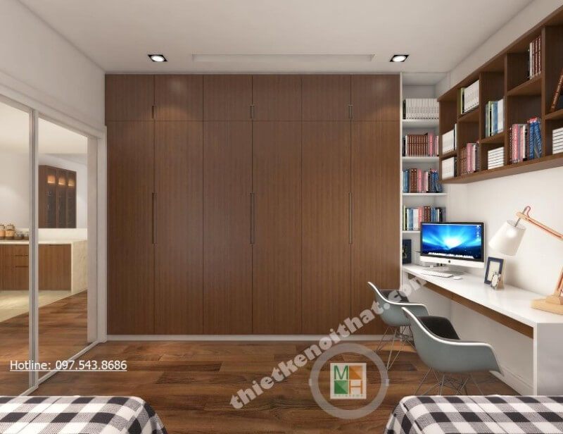 Không gian làm việc hiện đại, đơn giản nhưng đầy đủ tiện nghi, sẽ giúp cho gia chủ có một không gian làm việc và nghỉ ngơi thoải mái nhất.